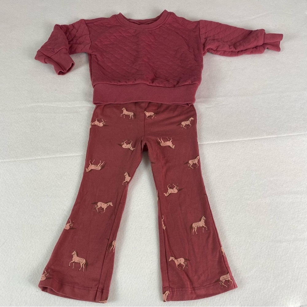 Carter's Burgundy Quilted Sweatshirt & Flare leg pants Pull on Infant Girls 18mo
